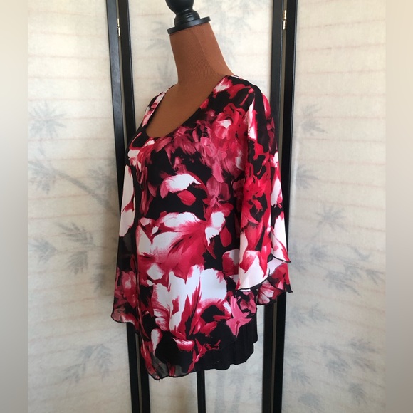 AB Studio Shear Floral 3/4 Length Angel Sleeve Blouse w/Tank Top Women’s Size XL - Picture 2 of 16